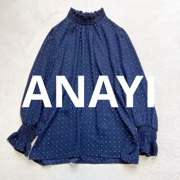 ANAYI 도트 셔링 블라우스 38 장소매 네이비