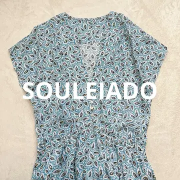 SOULEIADO 레이온 프린트 원피스 올 패턴 V넥 프렌치 슬리브