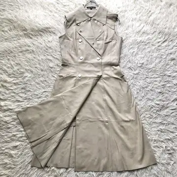 폭시 뉴욕 가죽 코트 베스트 베이지 더블 L 롱