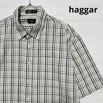 haggar 체크 셔츠 반소매 버튼다운 칼라 하거