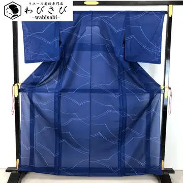 여름 기모노 코몬 명주 곡선 무늬 유리색 톨 사이즈 K-5099