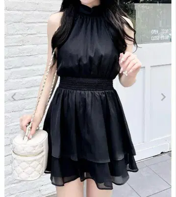 INGNI 2Way 리본 아메슬리 프릴 미니 원피스 블랙
