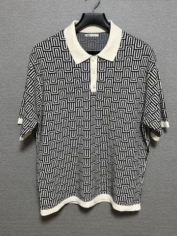 ZARA 흑백 기하학 패턴 피케 셔츠 L
