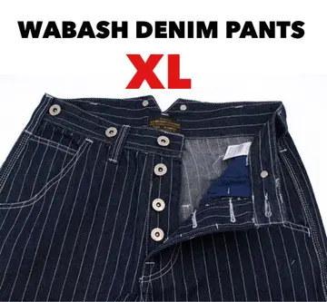 워바시 데님 와이드 스트라이프 XL 아메카지 워크 네이비