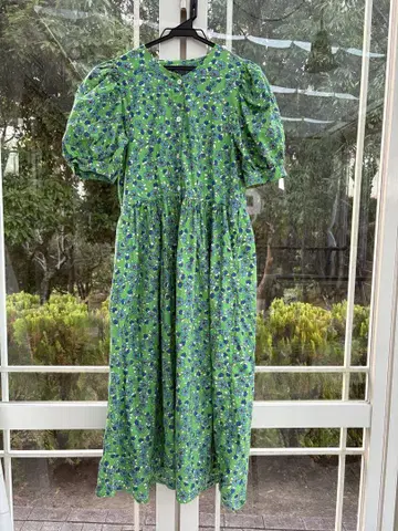 녹색 꽃무늬 반소매 셔츠 원피스 롱 길이