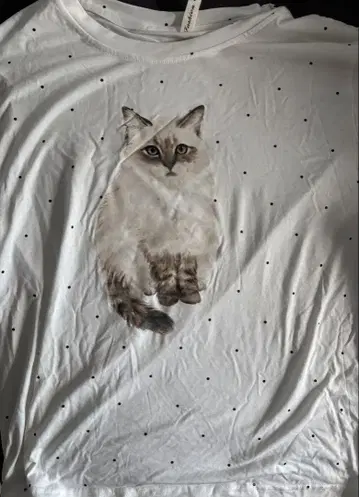 고양이 프린트 화이트 룸웨어 여성용