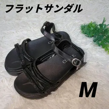 플랫 샌들 발목 스트랩 샌들 여성용 M 블랙