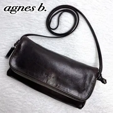 컨디션 최상 agnes b. 숄더백 램 가죽 로고 엠보 브라운