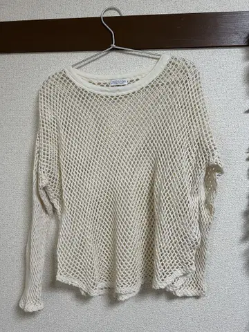 L'ESSSAGE 메쉬 장소매 티셔츠 아이보리
