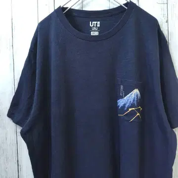 후가쿠 36경 가슴 포켓 티셔츠 HOKUSAIBLUE 2XL 구제 의류