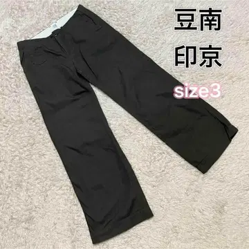 난징두인 캠퍼스 소재 와이드 팬츠 카키  바텀스 카키