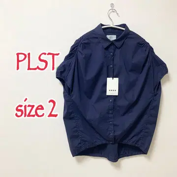 PLST 플라스테 반소매 블라우스 네이비 새 제품 미사용 미사용품