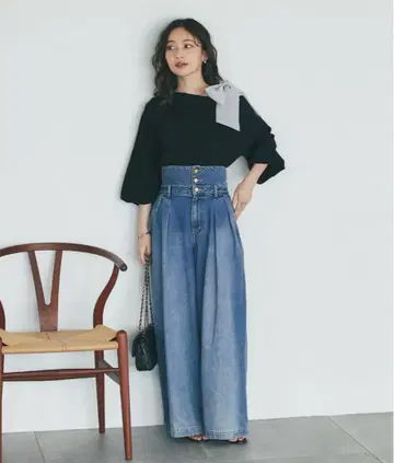 La boutipue BonBon 하이웨스트 배기 데님 팬츠 PS