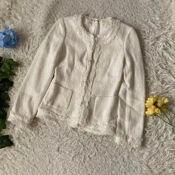 극품  핑크 앤 다이안  노칼라 재킷  트위드  백  38 M