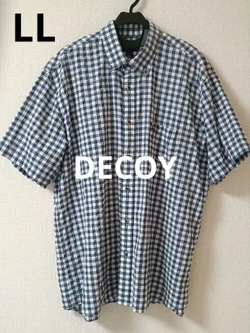DECOY 체크 무늬 버튼 다운 반팔 셔츠 LL 사이즈 블루