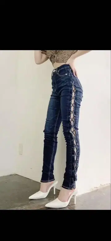 CYDA 사이드 레이스업 데님 스키니 팬츠 S 미사용품