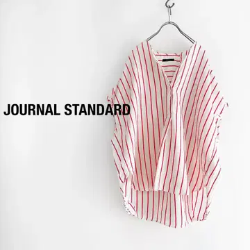 JOURNAL STANDARD 면마 스트라이프 V넥 블라우스