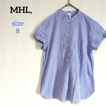 마거릿 하웰 MHC 반소매 셔츠 스트라이프 반단추 파란색