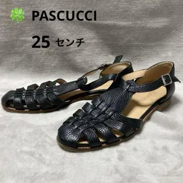 PASCUCCI 가죽 스트랩 샌들 검정 25cm