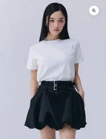 더블 벨트 새틴 미니 스커트 블랙 S