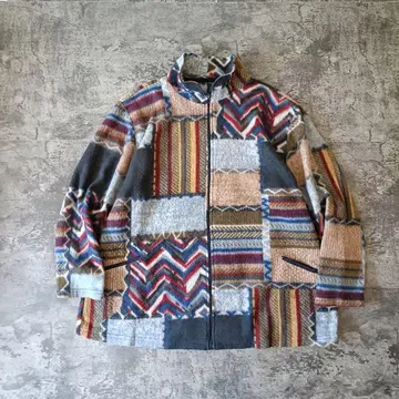 1990년대 유럽 빈티지 전체 패턴 패치워크 디자인 플리스 재킷