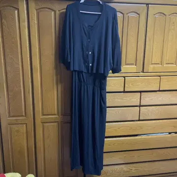 마룬 리브 짜임 네이비 원피스 세트업