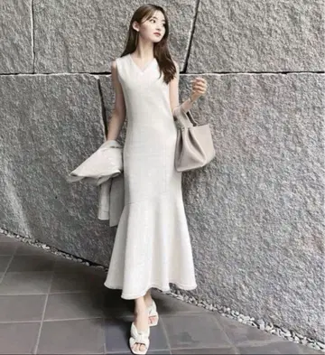anuans 린넨 라이크 트위드 머메이드 원피스 IVORY S 사이즈