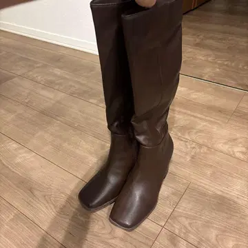 GRL 브라운 롱 부츠 스퀘어 힐