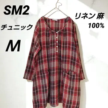 Samansa Mos2 리 100% 린넨 체크 패턴 튜닉