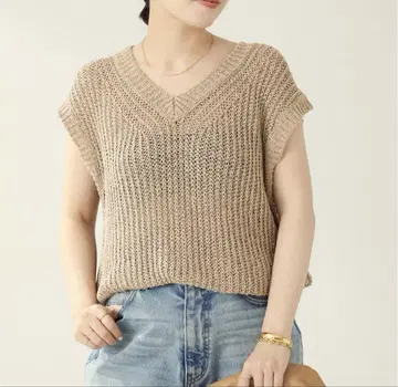 Plage SILK-LINEN LILY V넥 니트 베이지