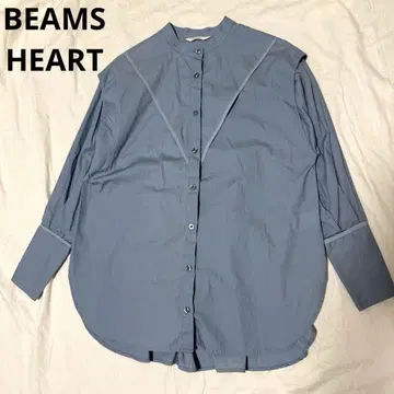 BEAMS HEART 노칼라 코튼 셔츠 장소매 라이트 블루