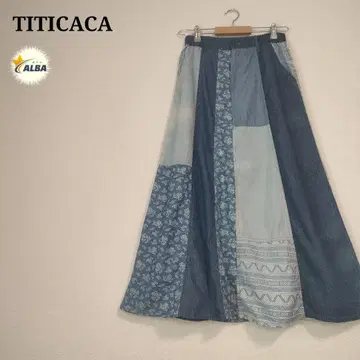 티티카카 치치카카 플레어 스커트 데님 페이즈리 패턴 에스닉 패턴