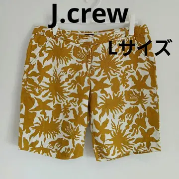 J.crew 꽃무늬 쇼트 팬츠 흰색과 머스타드 리넨 믹스 L 사이즈