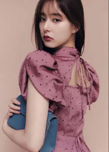 스나이델 신키 유코 가더 퍼프 슬리브 도트 원피스 핑크