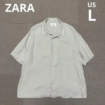 ZARA 남성 리넨 셔츠 자연색 US L 반소매 오픈 칼라 셔츠