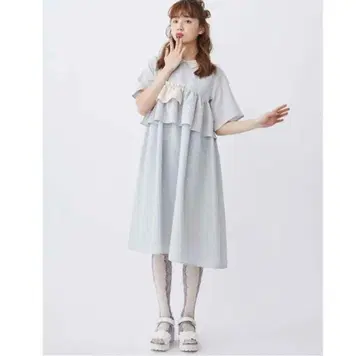 merry jenny 메리제니 깅엄 패치워크 원피스 스카이블루