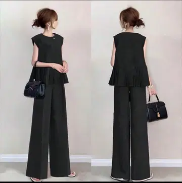 새 제품 미사용 세트업 플리츠 탱크톱 와이드 팬츠 M 블랙