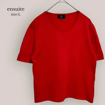 위트 ensuite 반팔 스웨터 무지 U넥 빨강 심플 면