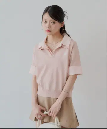 치코 핑크 반팔 폴로 셔츠 로고 자수