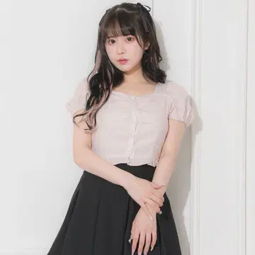 pium 하트 리본 레오파드 패턴 블라우스 핑크
