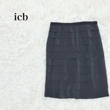 iCB 프릴 스커트 M 블랙 실크 무릎 기장