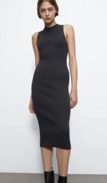 ZARA 블랙 리브 짜임 노스리브 롱 원피스 블랙 미품