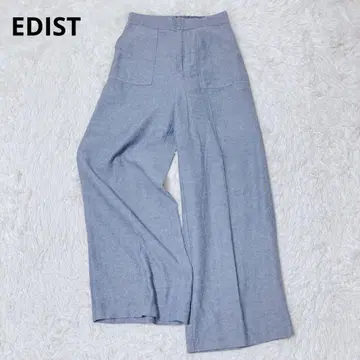 에디스트 옷장 와이드 팬츠 파랑 하이웨스트 허리밴딩 포켓