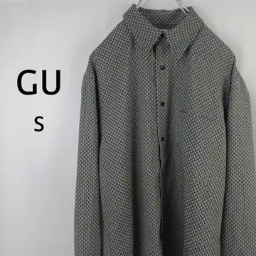 GU 긴팔 롱 포인트 칼라 셔츠 S 베이지 지오메트릭 NT+E
