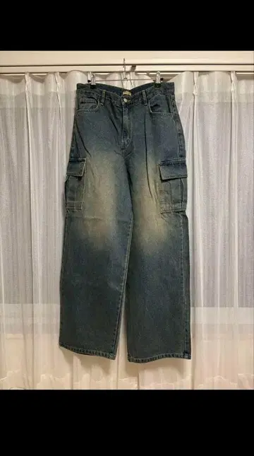 블루 카고 데님 와이드 레그