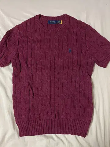 Polo Ralph Lauren 퍼플 케이블 니트 반팔 스웨터