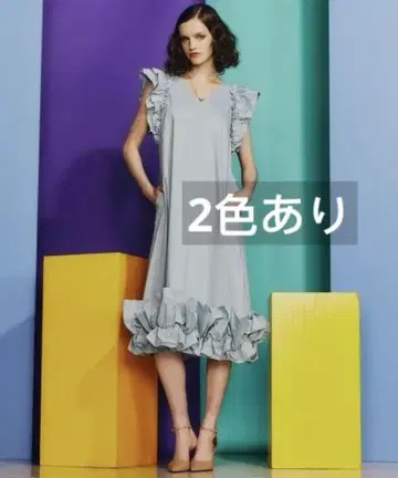 Sov. 롱 원피스 프릴 슬리브 원피스