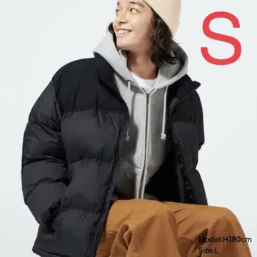 미사용 새상품 GU 히트 패딩 스탠드 칼라 블루종 블랙