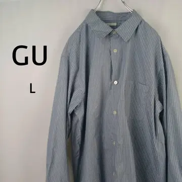 GU 긴팔 스트라이프 오버사이즈 셔츠 L 블루 스트라이프 패턴