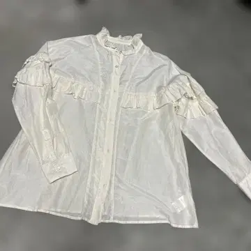 Spick & Span 프릴 셔츠 블라우스 긴팔 코튼 실크 혼방 F